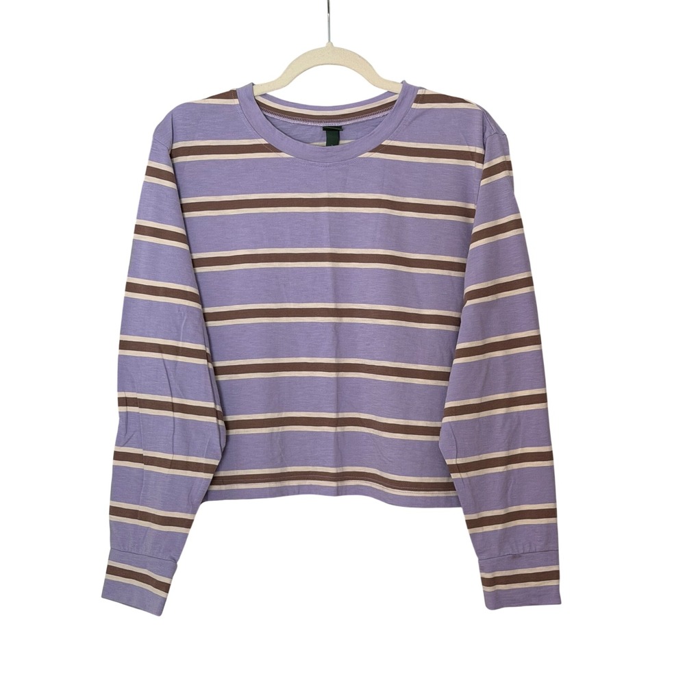 Wild Fable Women's L Purple Brown Striped Long Sleeve Cropped T-shirt | SKU 1096